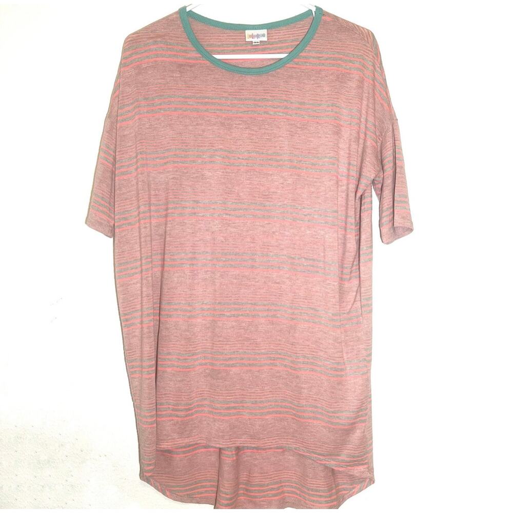 5/$25 Pink Gray and Blue Striped Lularoe T-Shirt Dress Size XS